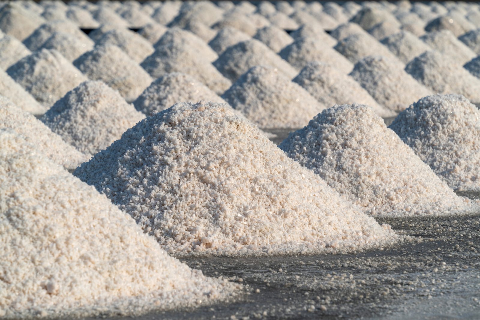 Salt in salt farm ready for harvest, Thailand.